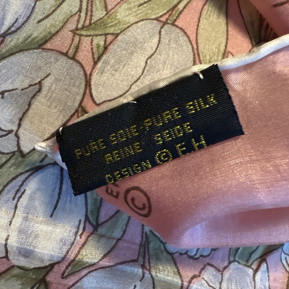 Vintage 100% Silk Scarf E.H. Holland Pink Tulips Floral Print 29x28 - Picture 3 of 5